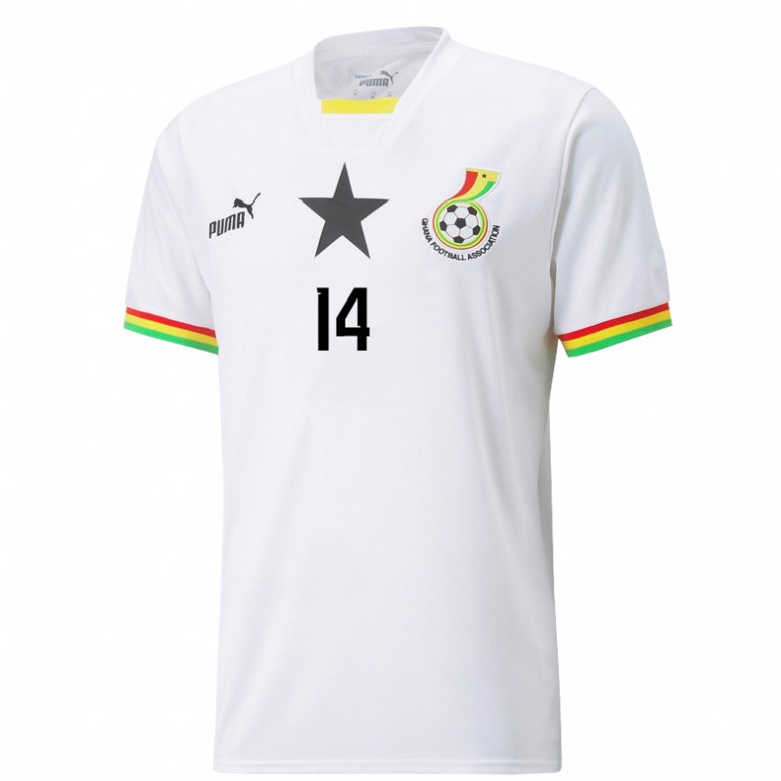 Kinder Ghanaische Gideon Mensah #14 Weiß Heimtrikot Trikot 22-24 Luxemburg