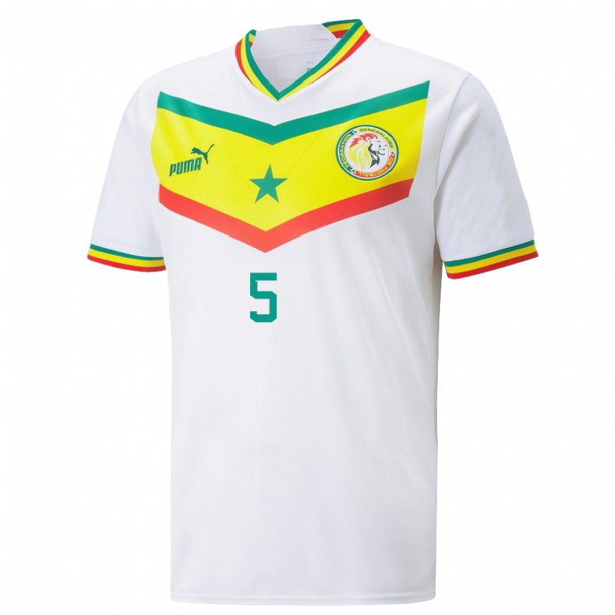 Kinder Senegalesische Idrissa Gueye #5 Weiß Heimtrikot Trikot 22-24 Luxemburg