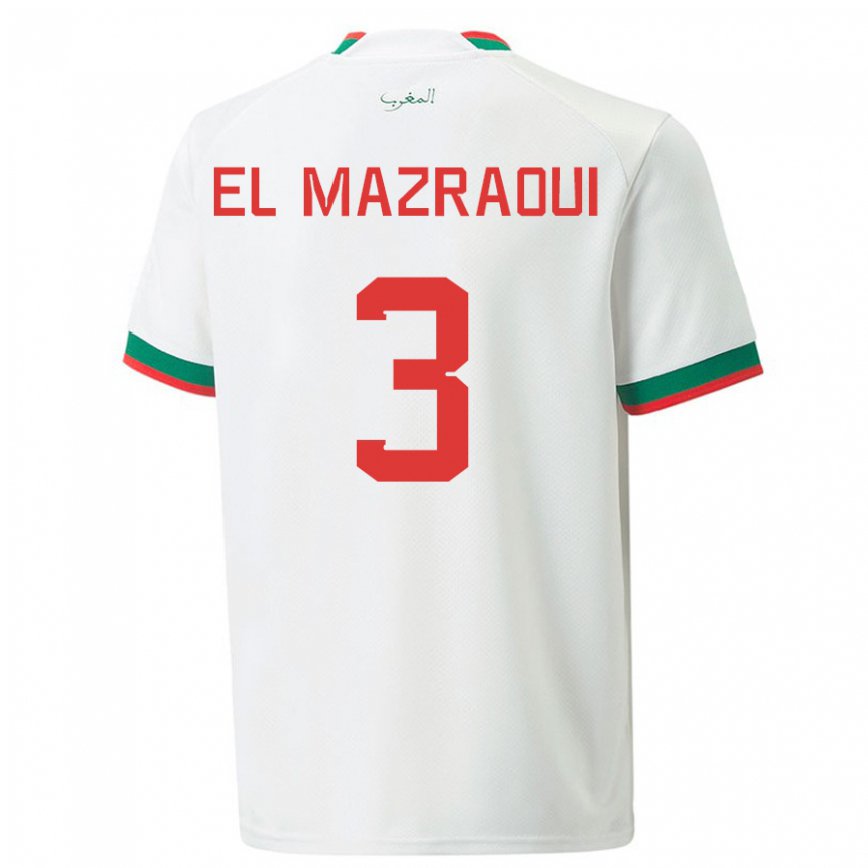 Kinder Marokkanische Noussair El Mazraoui #3 Weiß Auswärtstrikot Trikot 22-24 Luxemburg