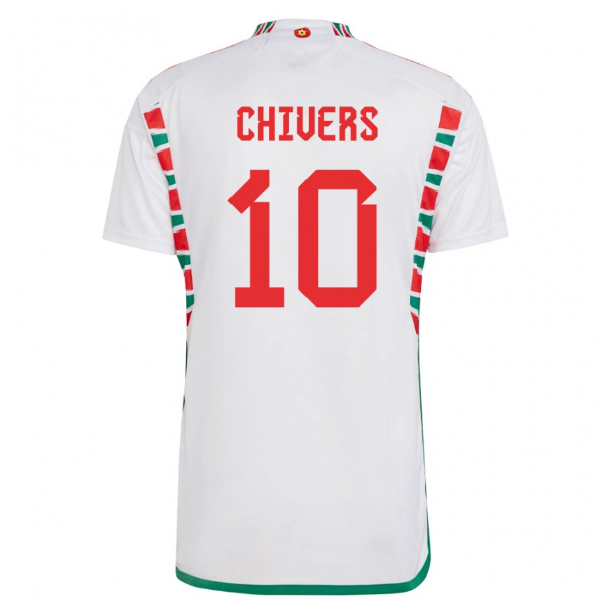 Kinder Walisische Chloe Chivers #10 Weiß Auswärtstrikot Trikot 22-24 Luxemburg