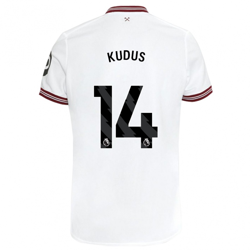 Kinder Fußball Mohammed Kudus #14 Weiß Auswärtstrikot Trikot 2023/24 T-Shirt Luxemburg