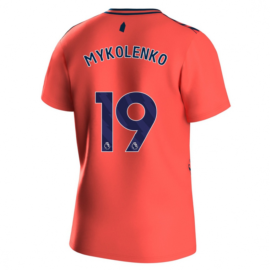 Kinder Fußball Vitaliy Mykolenko #19 Koralle Auswärtstrikot Trikot 2023/24 T-Shirt Luxemburg