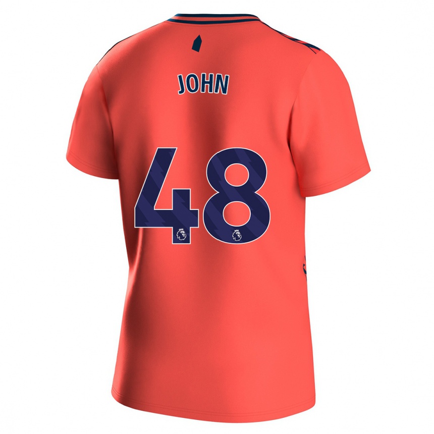 Kinder Fußball Kyle John #48 Koralle Auswärtstrikot Trikot 2023/24 T-Shirt Luxemburg