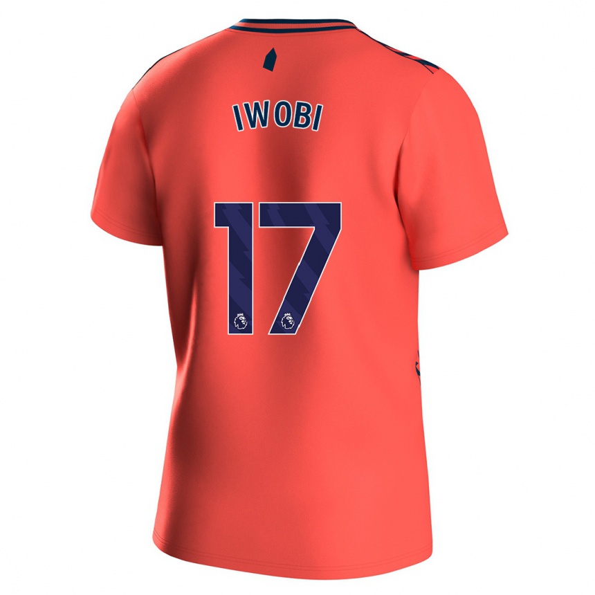 Kinder Fußball Alex Iwobi #17 Koralle Auswärtstrikot Trikot 2023/24 T-Shirt Luxemburg