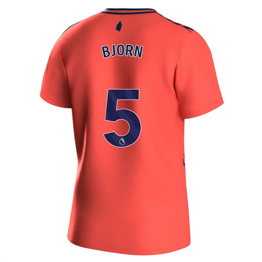 Kinder Fußball Nathalie Bjorn #5 Koralle Auswärtstrikot Trikot 2023/24 T-Shirt Luxemburg