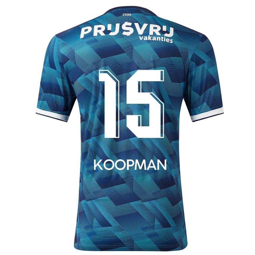 Kinder Fußball Sanne Koopman #15 Blau Auswärtstrikot Trikot 2023/24 T-Shirt Luxemburg