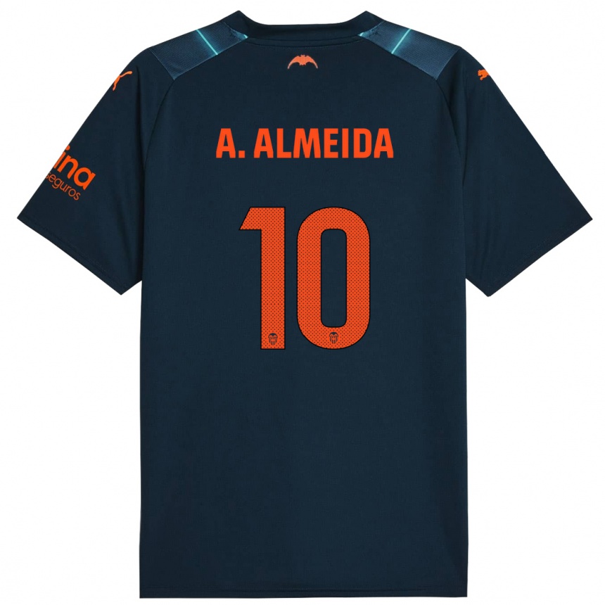 Kinder Fußball André Almeida #10 Marineblau Auswärtstrikot Trikot 2023/24 T-Shirt Luxemburg