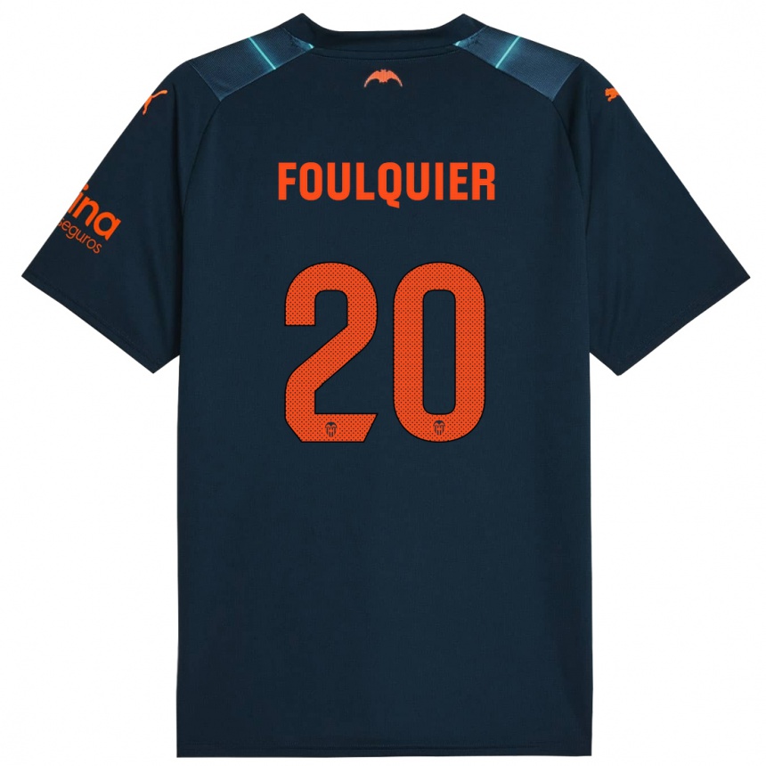 Kinder Fußball Dimitri Foulquier #20 Marineblau Auswärtstrikot Trikot 2023/24 T-Shirt Luxemburg