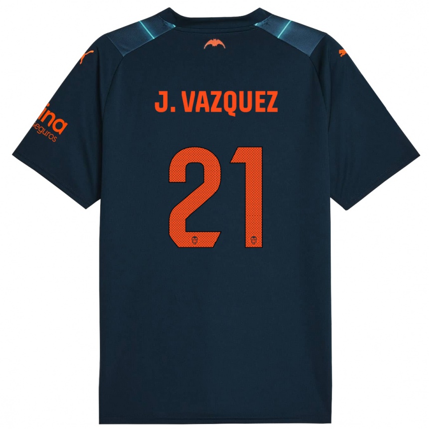 Kinder Fußball Jesús Vázquez #21 Marineblau Auswärtstrikot Trikot 2023/24 T-Shirt Luxemburg