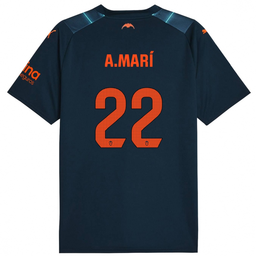 Kinder Fußball Alberto Marí #22 Marineblau Auswärtstrikot Trikot 2023/24 T-Shirt Luxemburg