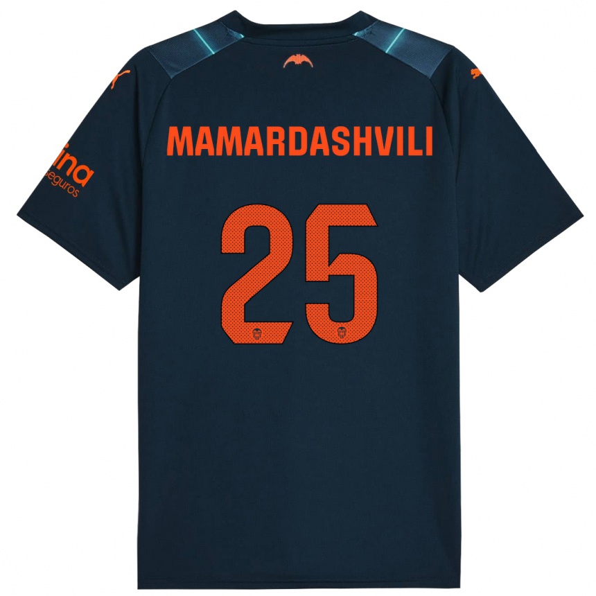 Kinder Fußball Giorgi Mamardashvili #25 Marineblau Auswärtstrikot Trikot 2023/24 T-Shirt Luxemburg