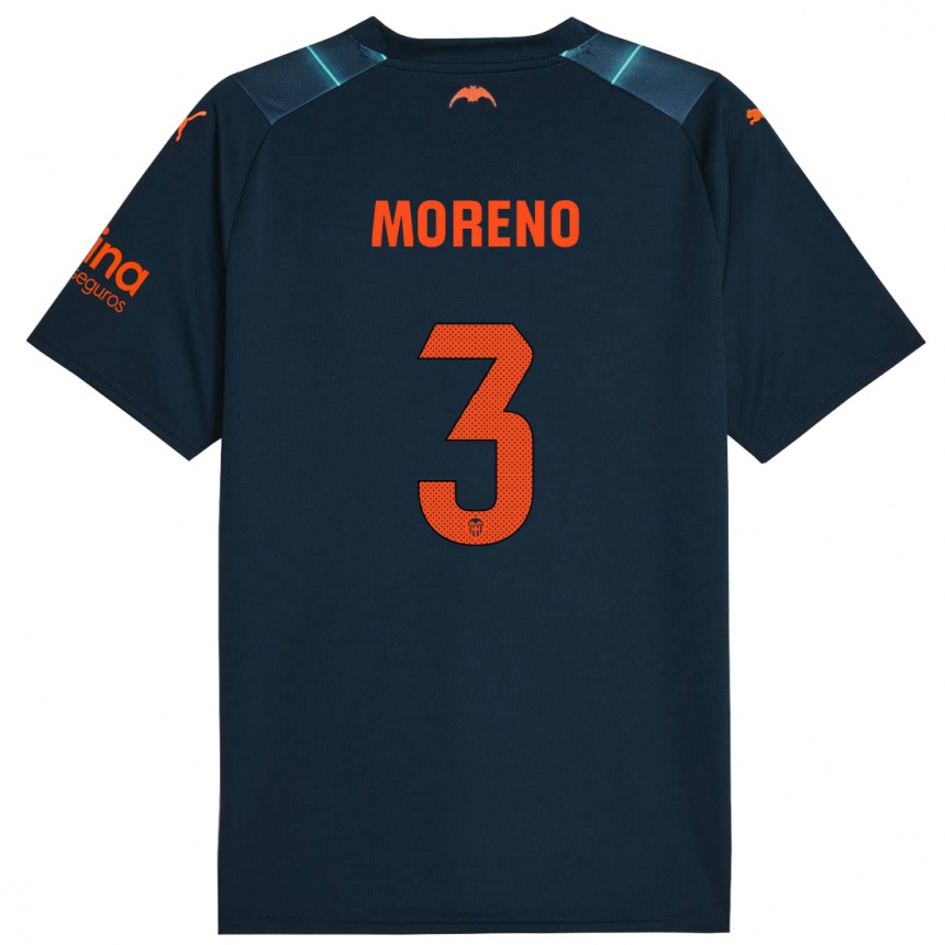 Kinder Fußball Diego Moreno #3 Marineblau Auswärtstrikot Trikot 2023/24 T-Shirt Luxemburg