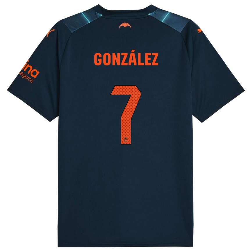 Kinder Fußball Hugo González #7 Marineblau Auswärtstrikot Trikot 2023/24 T-Shirt Luxemburg