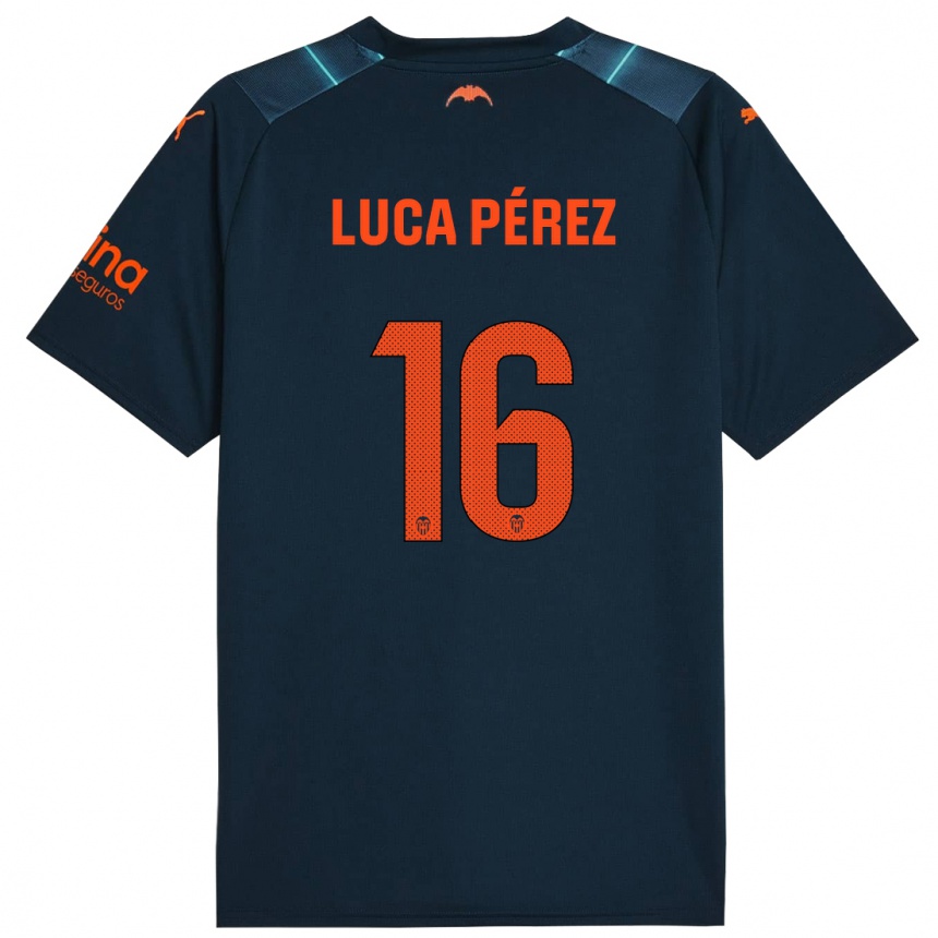 Kinder Fußball Simón Luca Pérez #16 Marineblau Auswärtstrikot Trikot 2023/24 T-Shirt Luxemburg