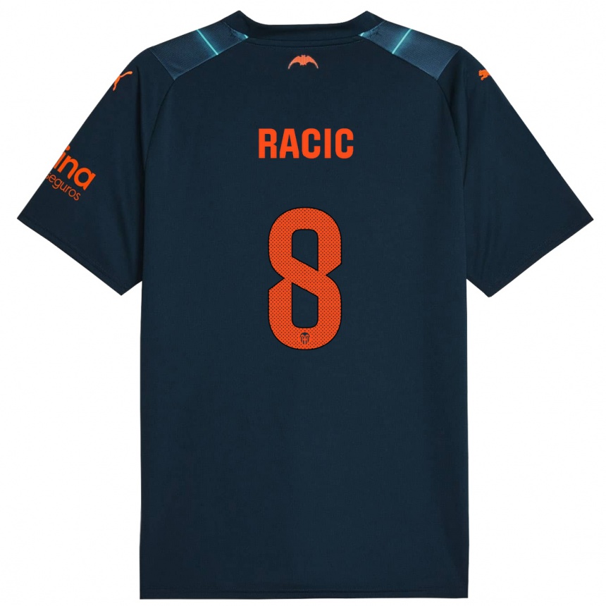 Kinder Fußball Uros Racic #8 Marineblau Auswärtstrikot Trikot 2023/24 T-Shirt Luxemburg