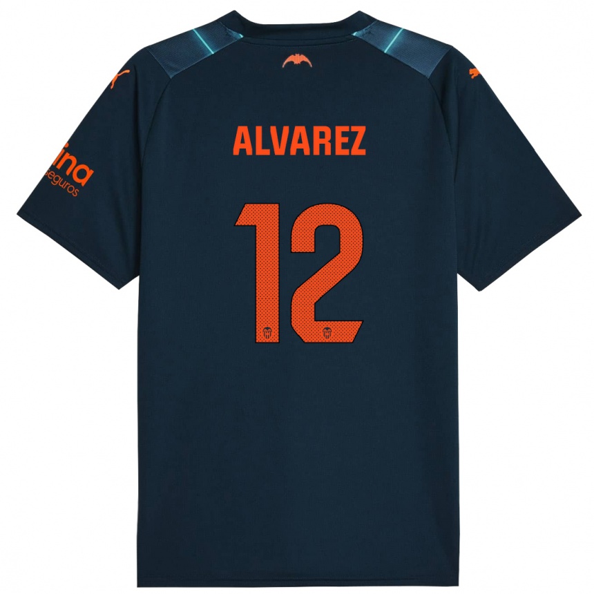 Kinder Fußball Sofia Alvarez #12 Marineblau Auswärtstrikot Trikot 2023/24 T-Shirt Luxemburg