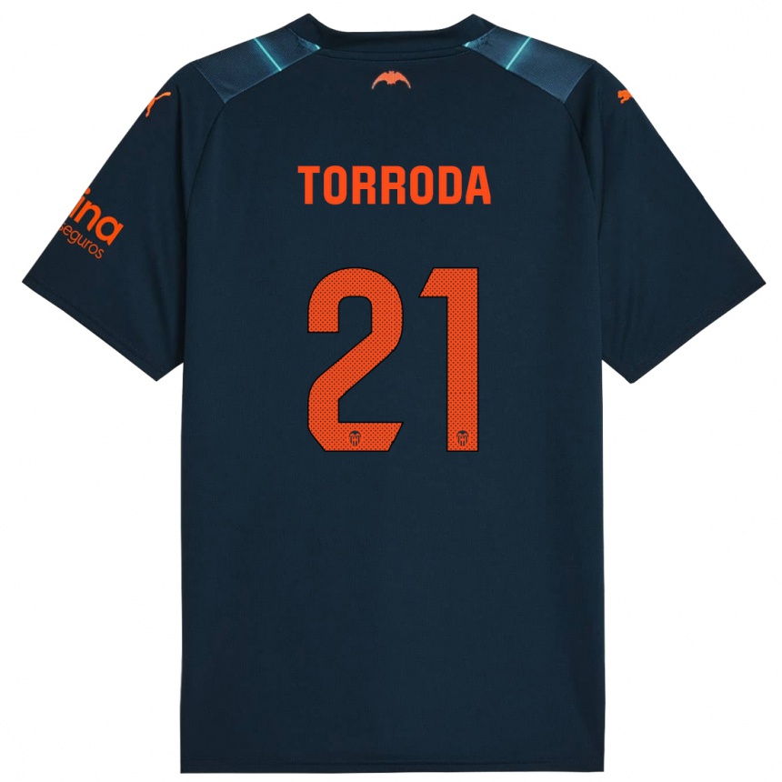 Kinder Fußball Anna Torroda #21 Marineblau Auswärtstrikot Trikot 2023/24 T-Shirt Luxemburg