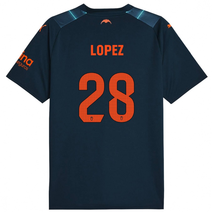 Kinder Fußball Saray Lopez #28 Marineblau Auswärtstrikot Trikot 2023/24 T-Shirt Luxemburg