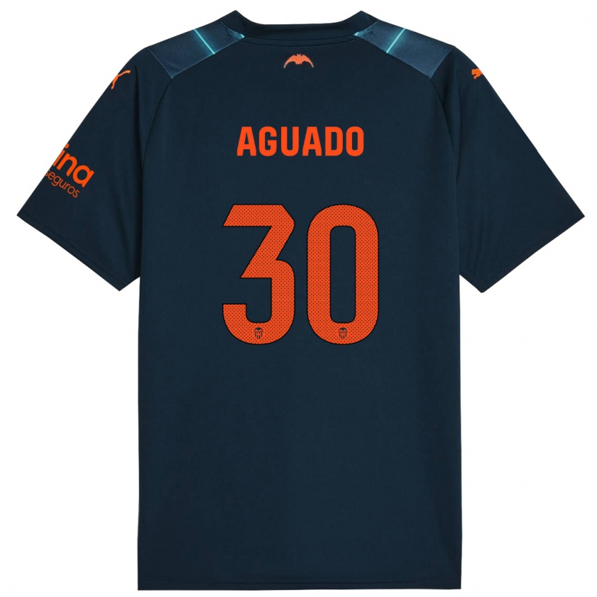 Kinder Fußball Julia Aguado #30 Marineblau Auswärtstrikot Trikot 2023/24 T-Shirt Luxemburg