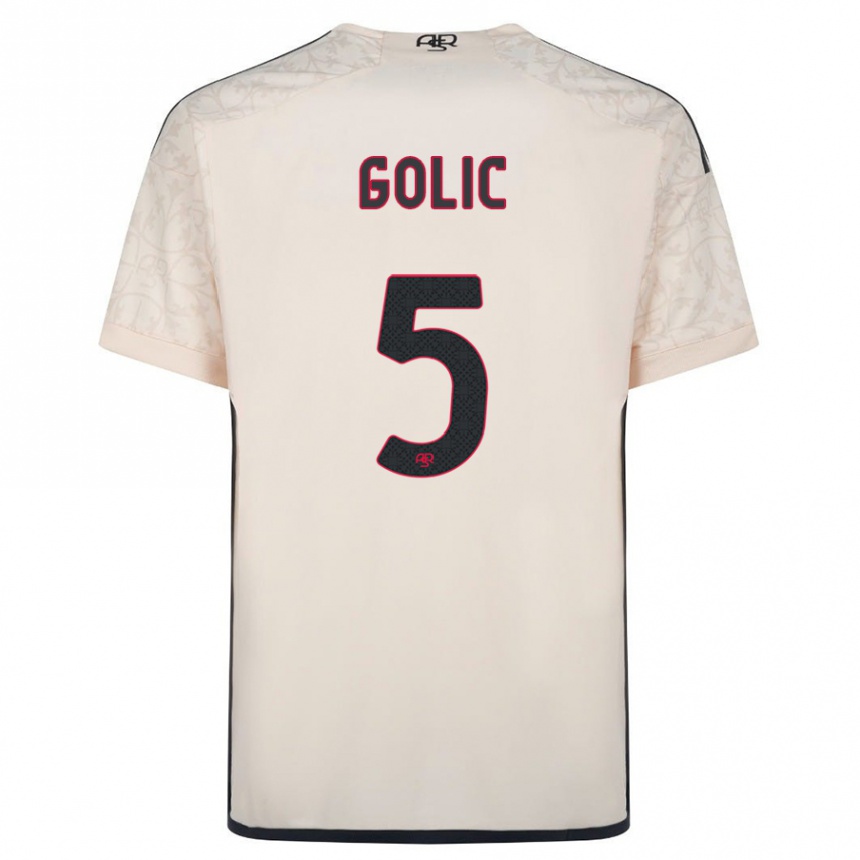 Kinder Fußball Lovro Golic #5 Cremefarben Auswärtstrikot Trikot 2023/24 T-Shirt Luxemburg