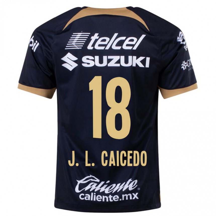 Kinder Fußball José Caicedo #18 Dunkelblau Auswärtstrikot Trikot 2023/24 T-Shirt Luxemburg