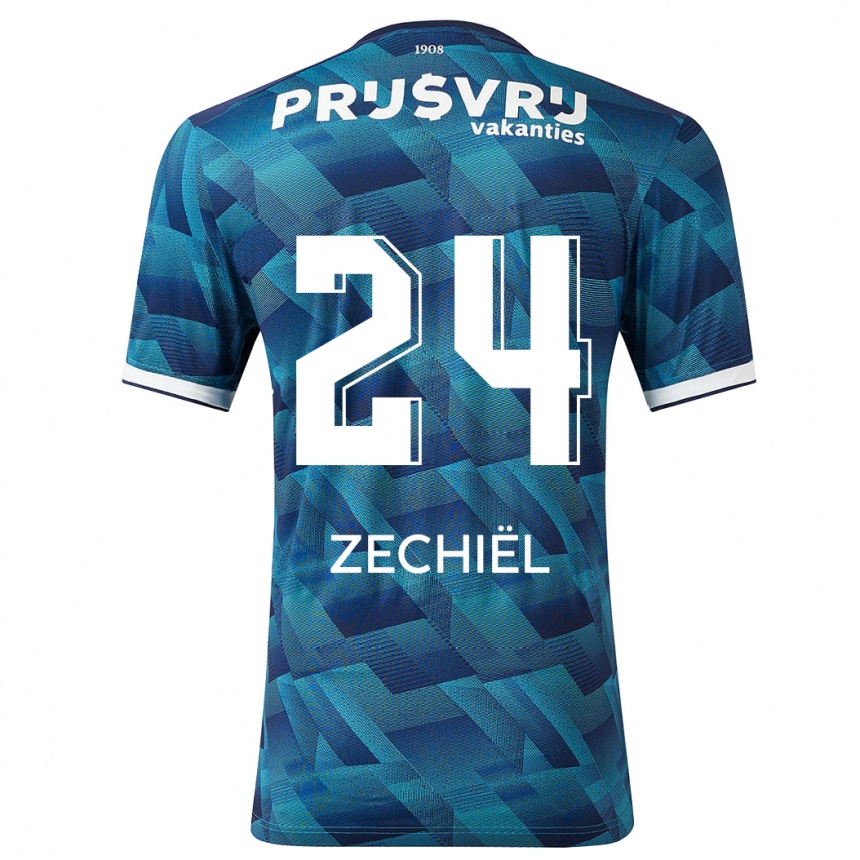 Herren Fußball Gjivai Zechiël #24 Blau Auswärtstrikot Trikot 2023/24 T-Shirt Luxemburg