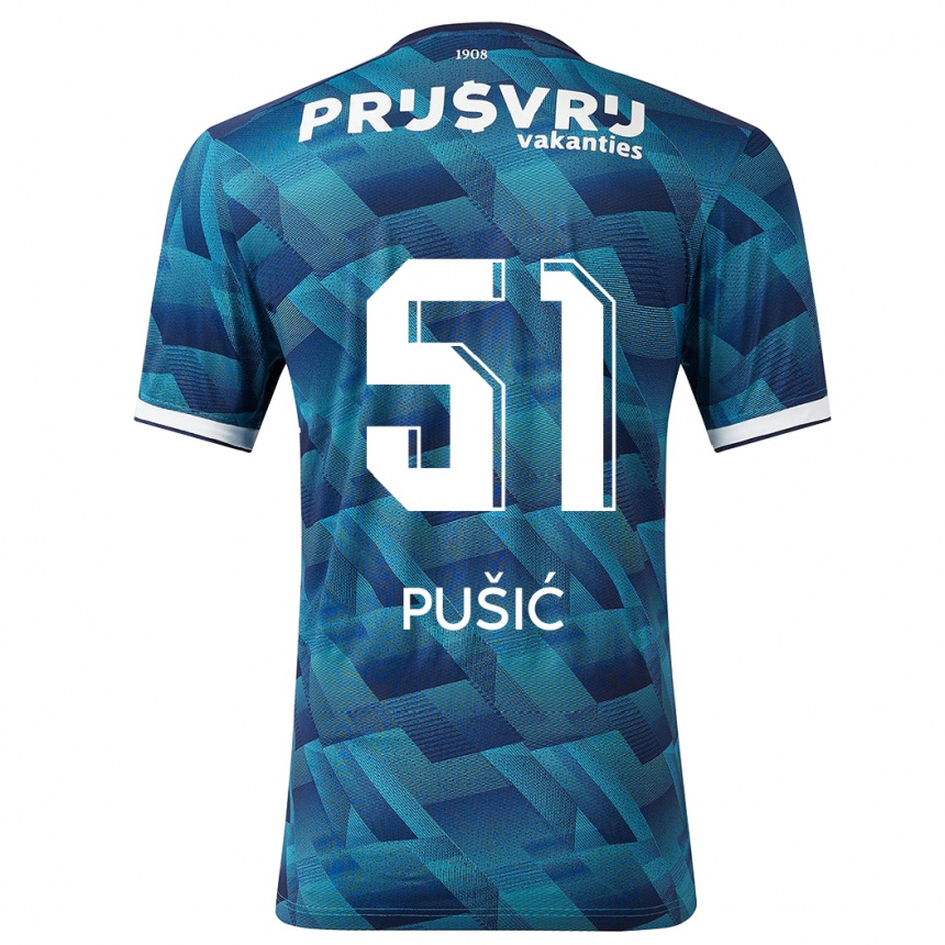 Herren Fußball Noah Pušić #51 Blau Auswärtstrikot Trikot 2023/24 T-Shirt Luxemburg