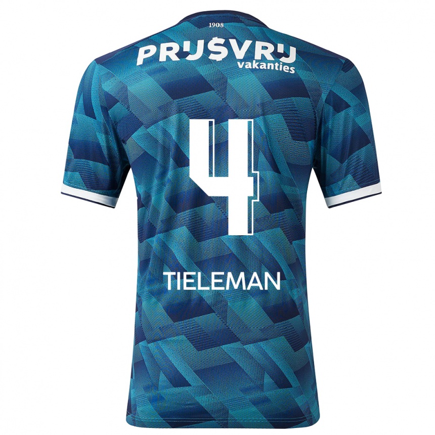 Herren Fußball Jerry Tieleman #4 Blau Auswärtstrikot Trikot 2023/24 T-Shirt Luxemburg