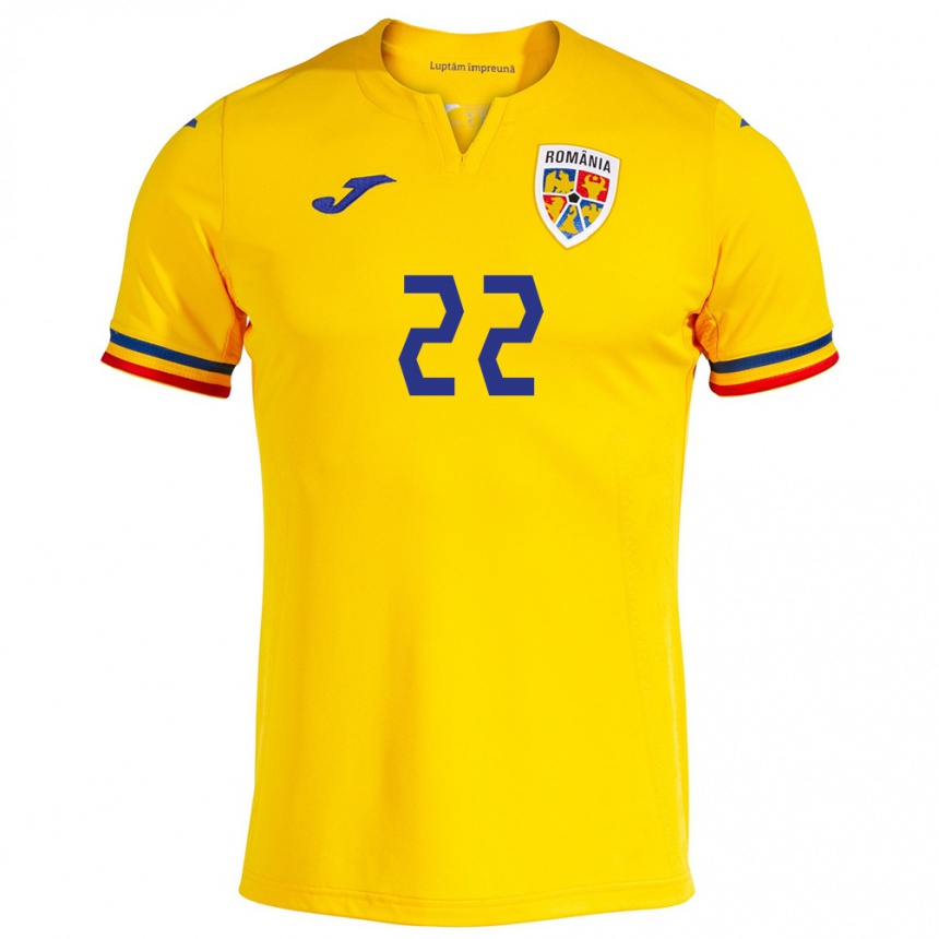 Kinder Fußball Rumänische Vladislav Blănuță #22 Gelb Heimtrikot Trikot 24-26 T-Shirt Luxemburg