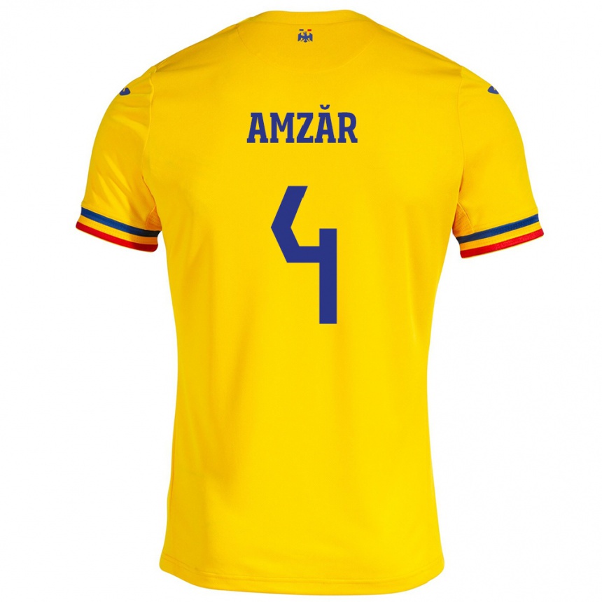 Kinder Fußball Rumänische Costin Amzăr #4 Gelb Heimtrikot Trikot 24-26 T-Shirt Luxemburg