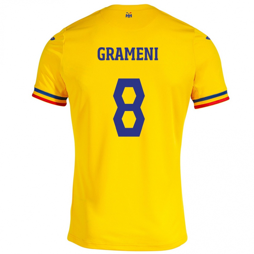 Kinder Fußball Rumänische Constantin Grameni #8 Gelb Heimtrikot Trikot 24-26 T-Shirt Luxemburg