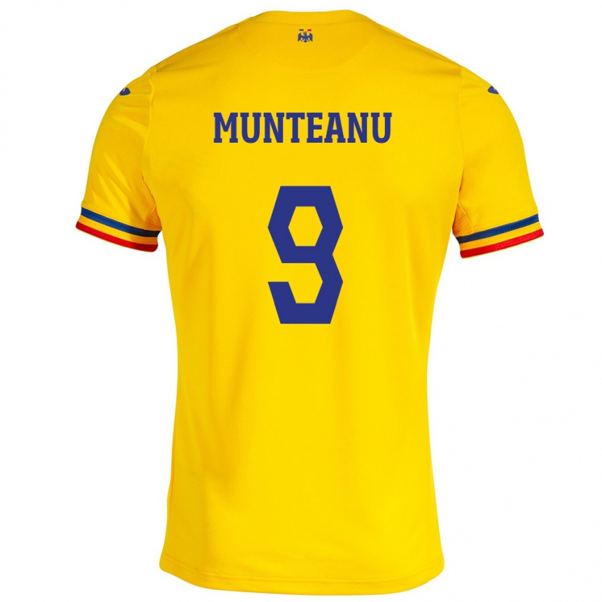 Kinder Fußball Rumänische Louis Munteanu #9 Gelb Heimtrikot Trikot 24-26 T-Shirt Luxemburg