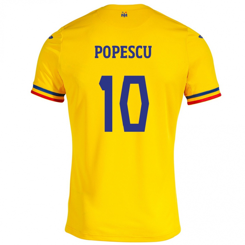 Kinder Fußball Rumänische Octavian Popescu #10 Gelb Heimtrikot Trikot 24-26 T-Shirt Luxemburg