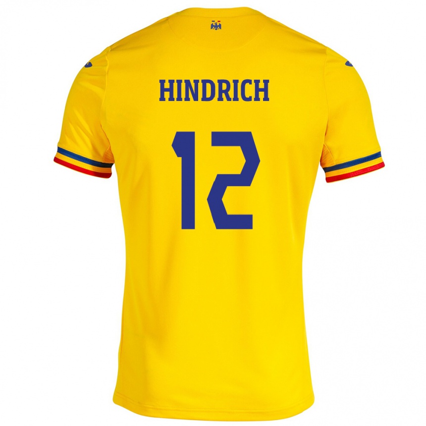 Kinder Fußball Rumänische Otto Hindrich #12 Gelb Heimtrikot Trikot 24-26 T-Shirt Luxemburg