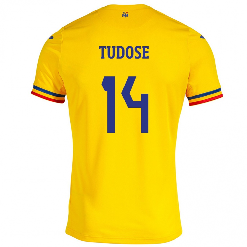 Kinder Fußball Rumänische Mario Tudose #14 Gelb Heimtrikot Trikot 24-26 T-Shirt Luxemburg