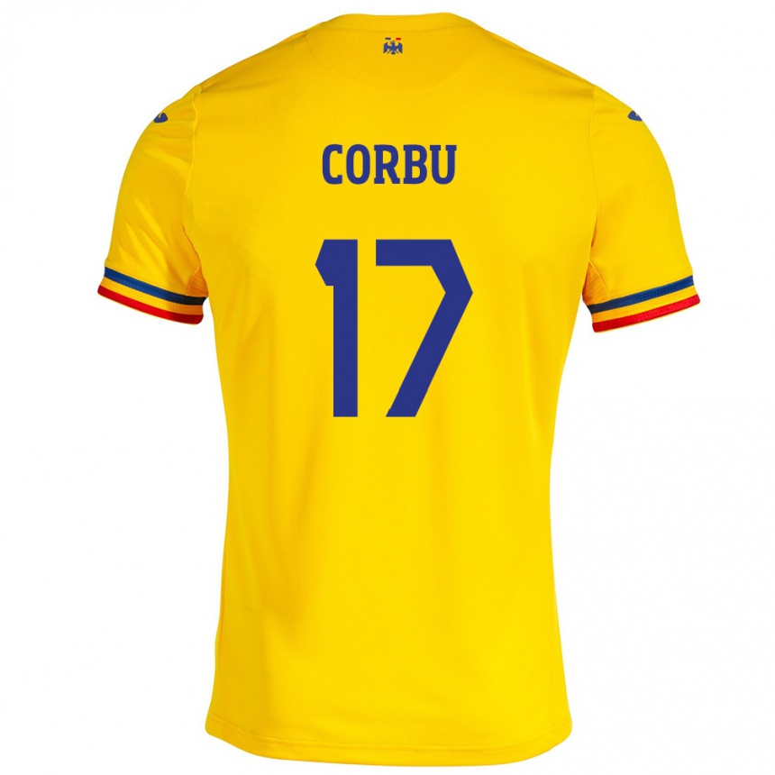 Kinder Fußball Rumänische Marius Corbu #17 Gelb Heimtrikot Trikot 24-26 T-Shirt Luxemburg