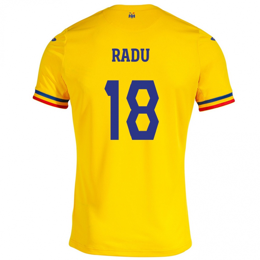 Kinder Fußball Rumänische Denis Radu #18 Gelb Heimtrikot Trikot 24-26 T-Shirt Luxemburg