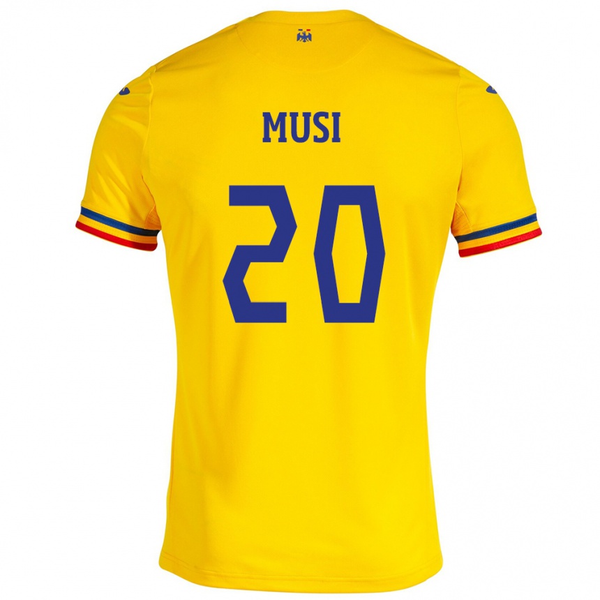 Kinder Fußball Rumänische Alexandru Musi #20 Gelb Heimtrikot Trikot 24-26 T-Shirt Luxemburg