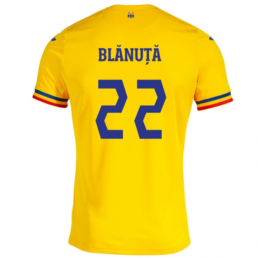 Kinder Fußball Rumänische Vladislav Blănuță #22 Gelb Heimtrikot Trikot 24-26 T-Shirt Luxemburg