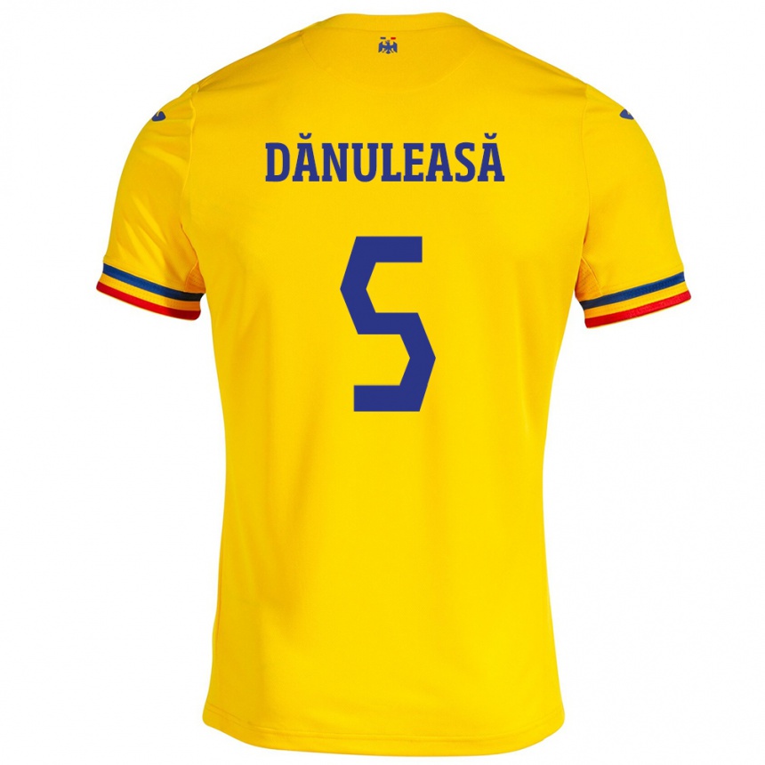 Kinder Fußball Rumänische Gabriel Dănuleasă #5 Gelb Heimtrikot Trikot 24-26 T-Shirt Luxemburg