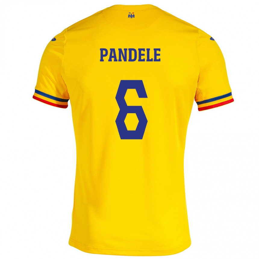 Kinder Fußball Rumänische Andrei Pandele #6 Gelb Heimtrikot Trikot 24-26 T-Shirt Luxemburg