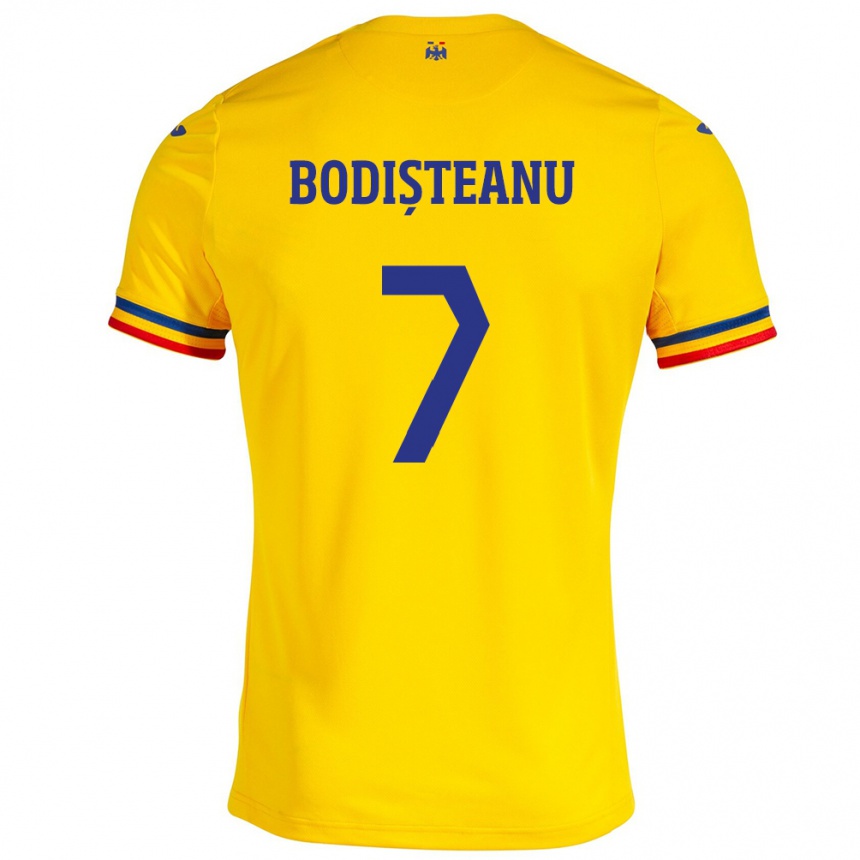 Kinder Fußball Rumänische Ștefan Bodișteanu #7 Gelb Heimtrikot Trikot 24-26 T-Shirt Luxemburg