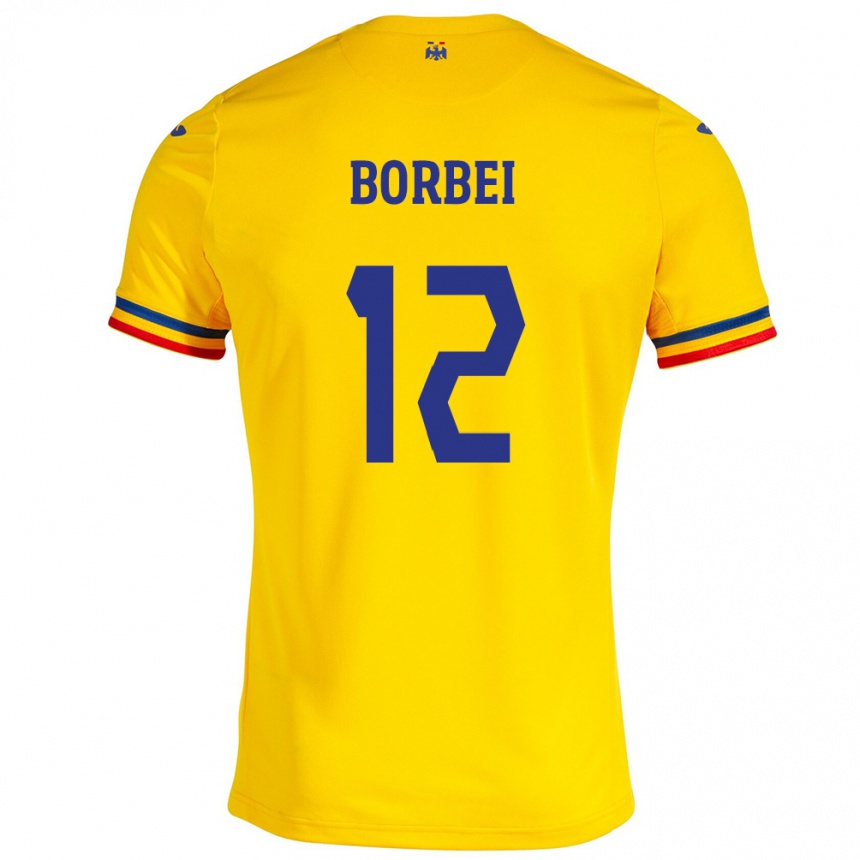 Kinder Fußball Rumänische Alexandru Borbei #12 Gelb Heimtrikot Trikot 24-26 T-Shirt Luxemburg