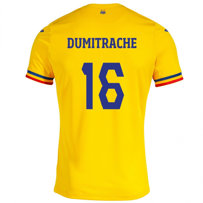 Kinder Fußball Rumänische Valentin Dumitrache #16 Gelb Heimtrikot Trikot 24-26 T-Shirt Luxemburg