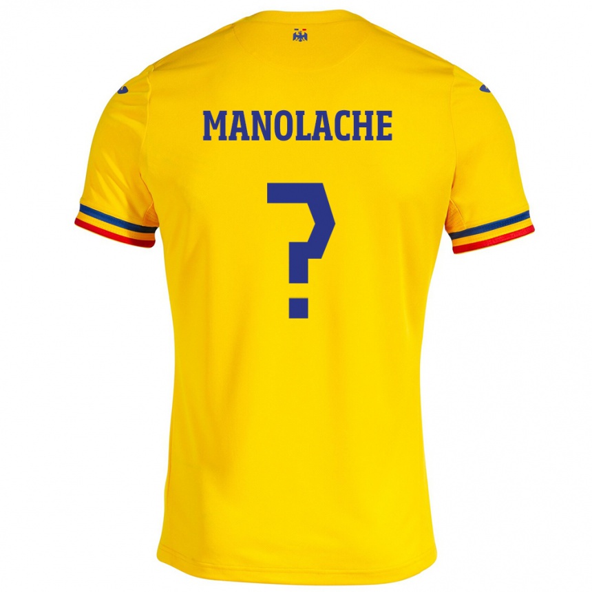 Kinder Fußball Rumänische Luca Manolache #0 Gelb Heimtrikot Trikot 24-26 T-Shirt Luxemburg