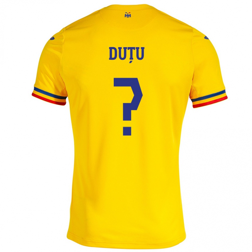 Kinder Fußball Rumänische Matteo Duțu #0 Gelb Heimtrikot Trikot 24-26 T-Shirt Luxemburg