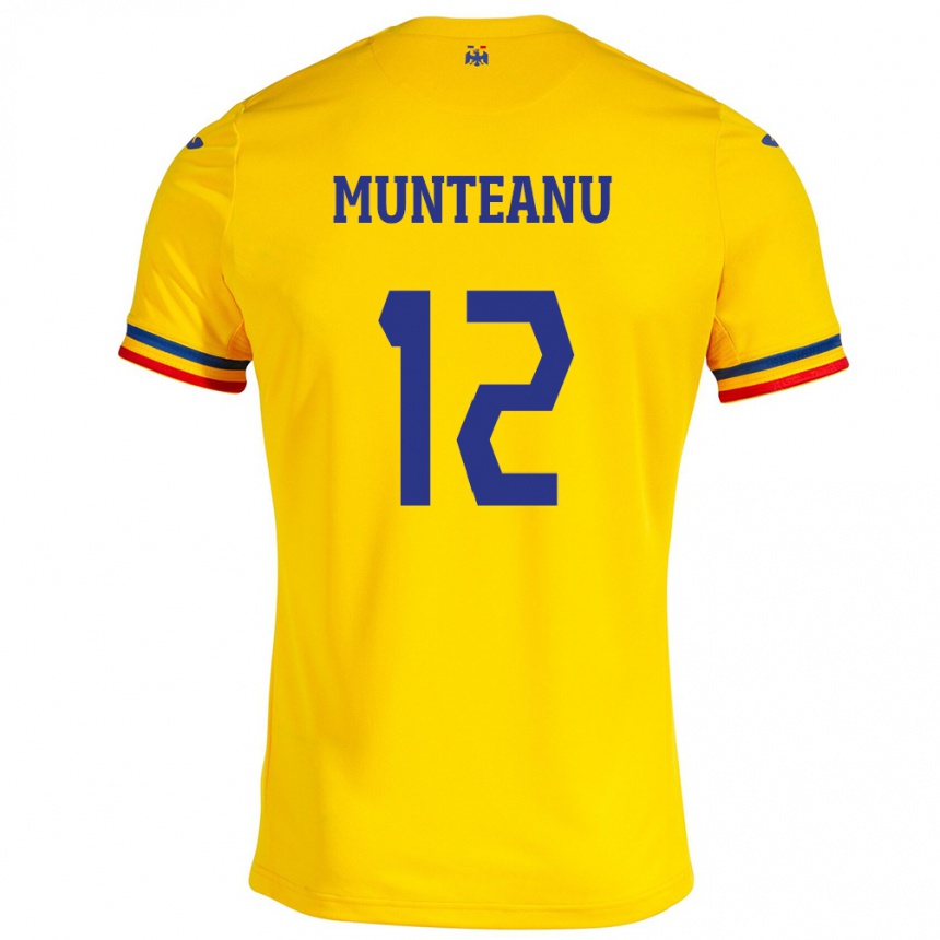 Kinder Fußball Rumänische Rafael Munteanu #12 Gelb Heimtrikot Trikot 24-26 T-Shirt Luxemburg