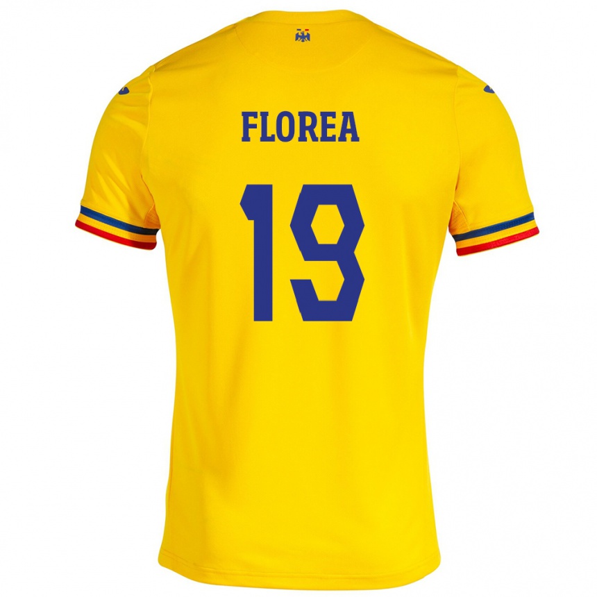 Kinder Fußball Rumänische Răzvan Florea #19 Gelb Heimtrikot Trikot 24-26 T-Shirt Luxemburg