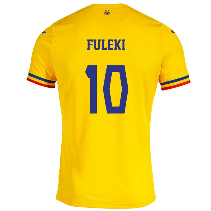 Kinder Fußball Rumänische Samuel Fuleki #10 Gelb Heimtrikot Trikot 24-26 T-Shirt Luxemburg