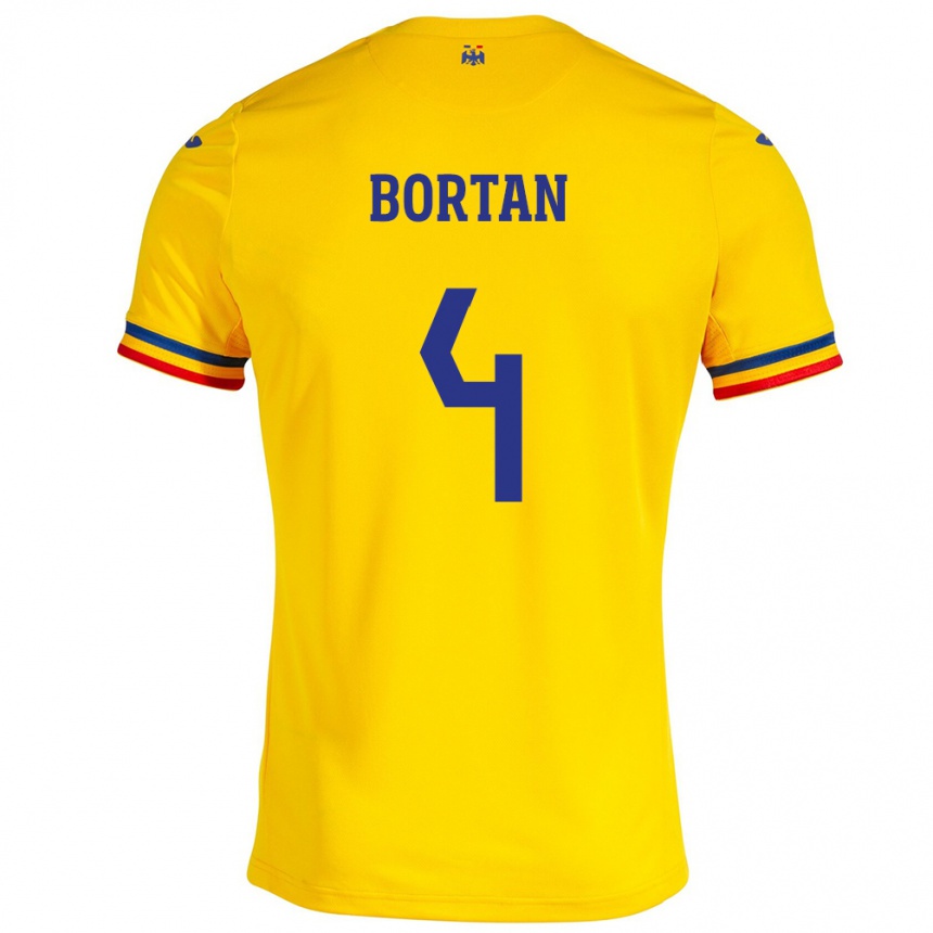 Kinder Fußball Rumänische Ioana Bortan #4 Gelb Heimtrikot Trikot 24-26 T-Shirt Luxemburg